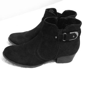 Black faux suede ankle boots